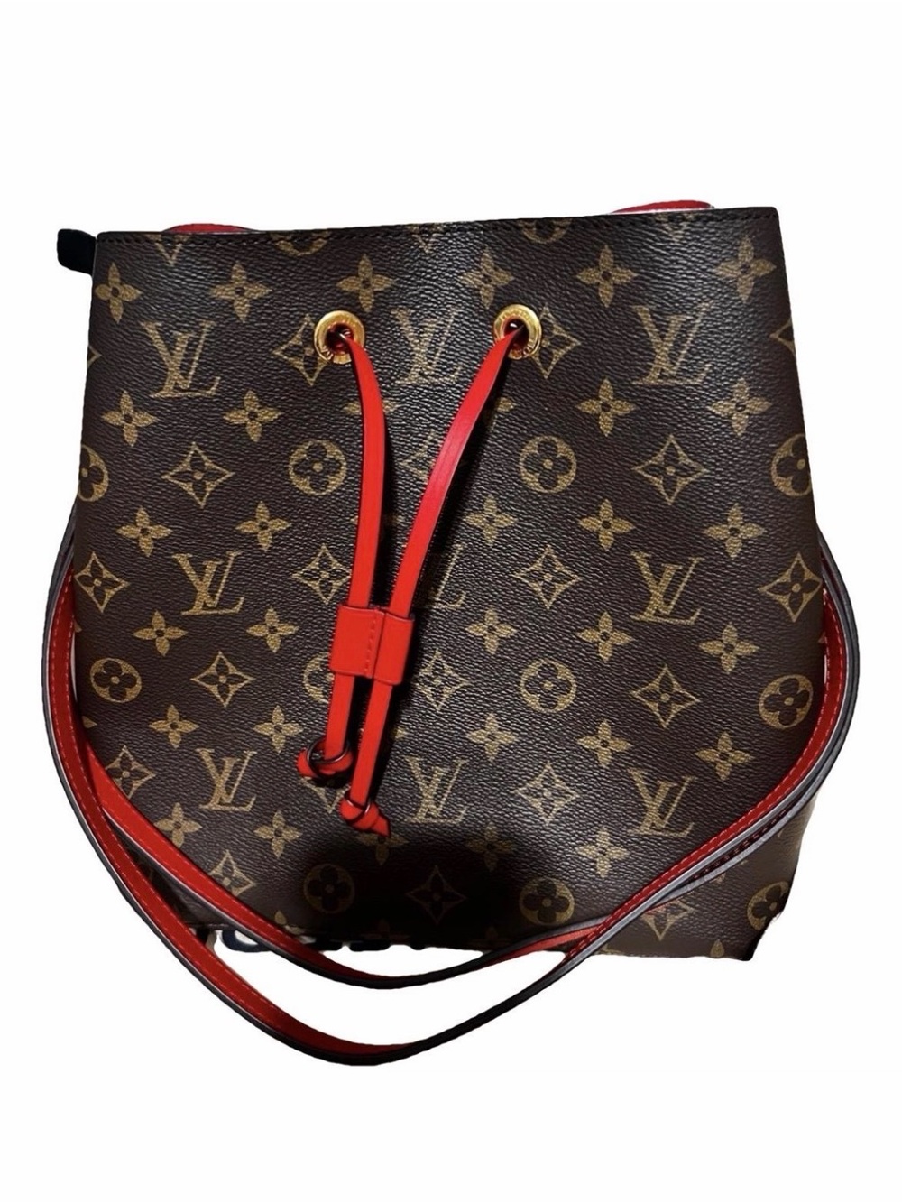 Louis Vuitton Monogram Drawstring Shoulder Bag with Red Trim